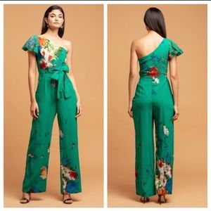 Anthropology Eve Franco one shoulder Floral Jumpsuit - size 4